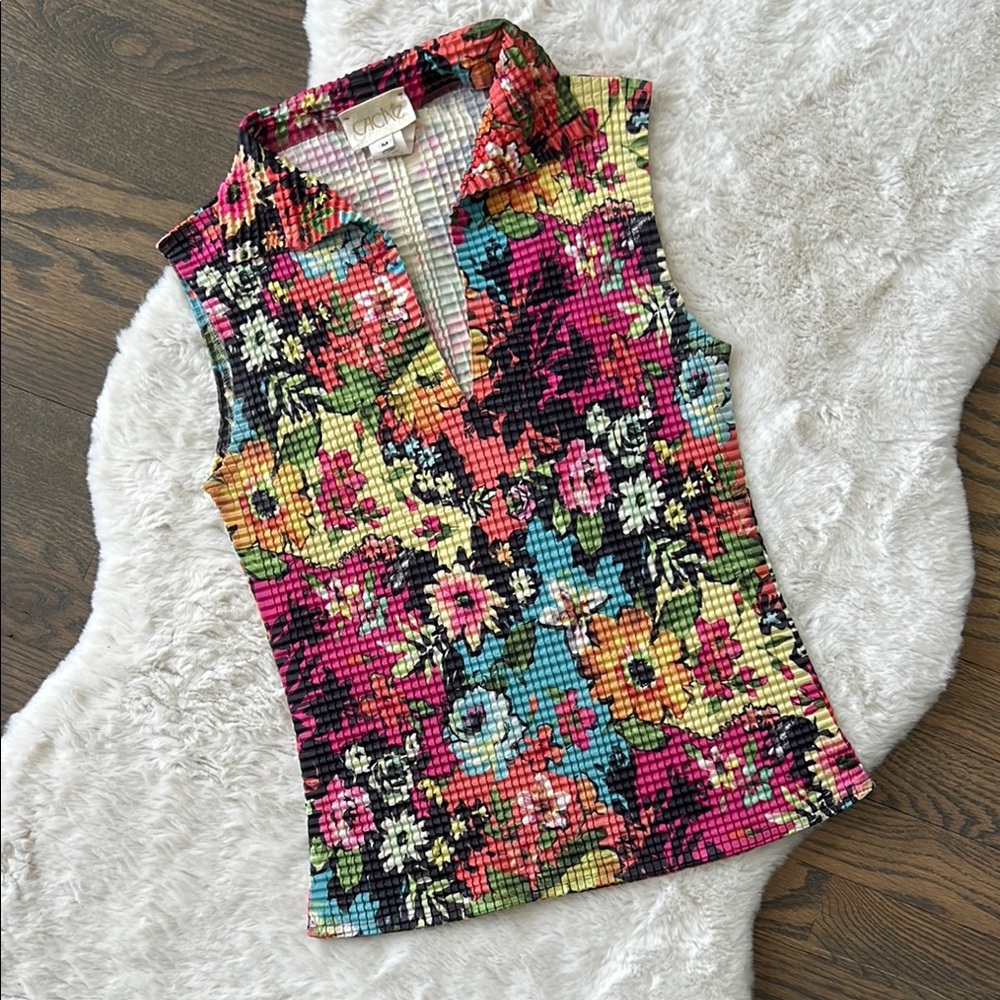Cache Colorful Floral Sleeveless Top, size medium